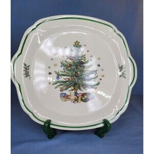 CHRISTMASTIME 10" Square Serving Tray Vintage 1990s NIKKO Japan Christmas Tree